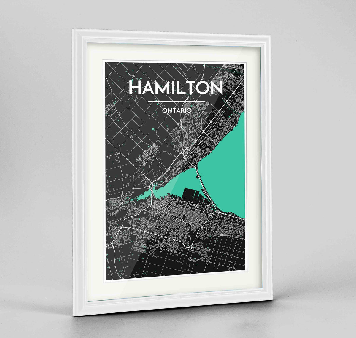Framed Hamilton City Map 24x36&quot; Traditional White frame Point Two Design Group