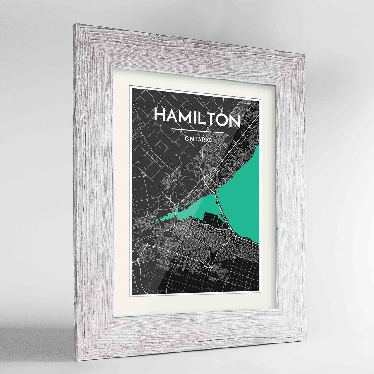 Framed Hamilton City Map 24x36&quot; Western White frame Point Two Design Group