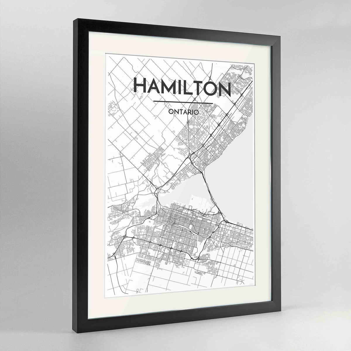 Framed Hamilton City Map 24x36&quot; Contemporary Black frame Point Two Design Group