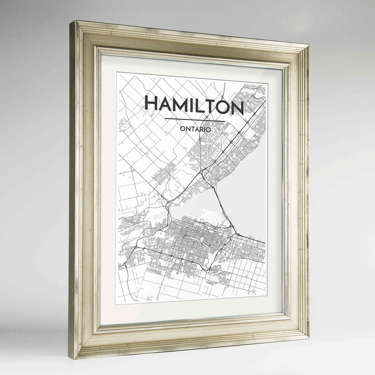 Framed Hamilton City Map 24x36&quot; Champagne frame Point Two Design Group