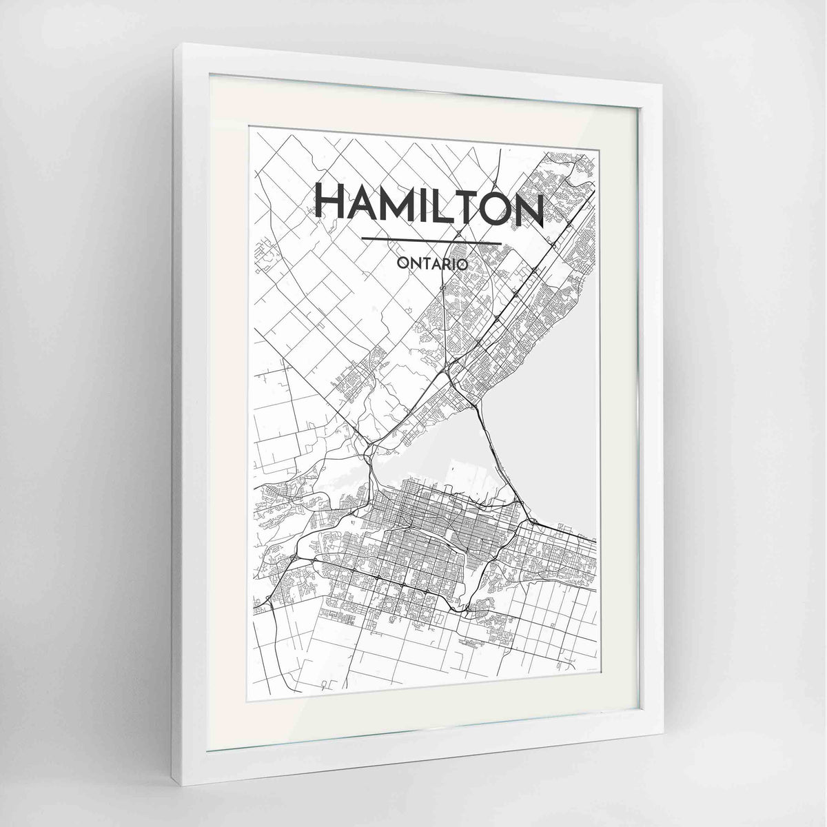 Framed Hamilton City Map 24x36&quot; Contemporary White frame Point Two Design Group