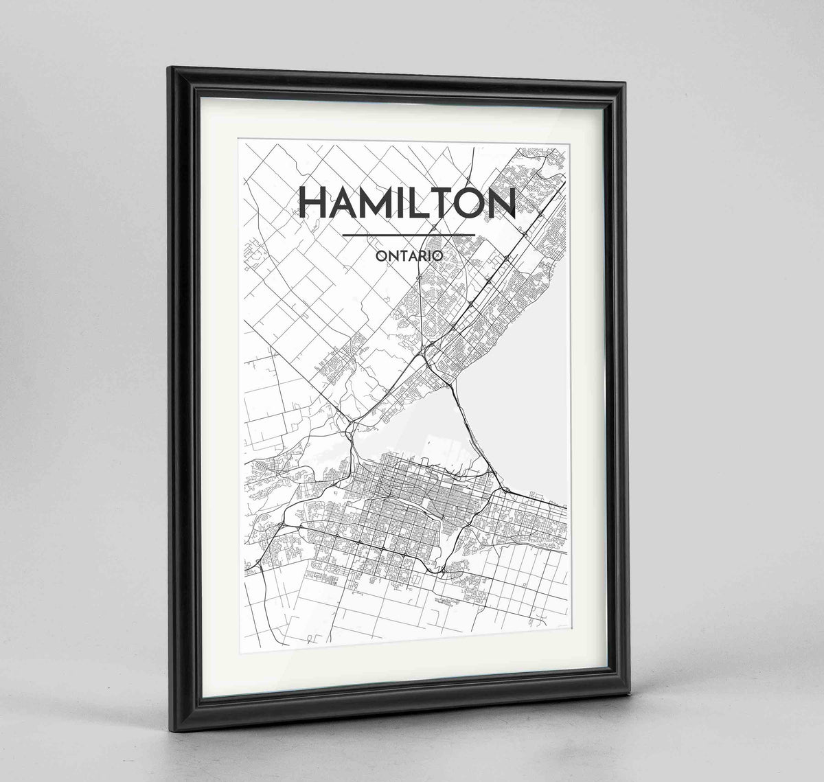 Framed Hamilton City Map 24x36&quot; Traditional Black frame Point Two Design Group