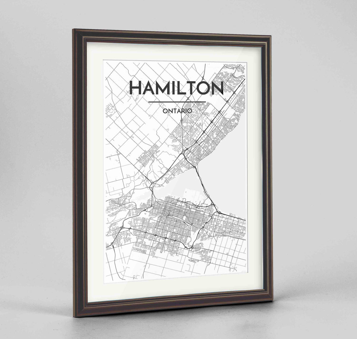 Framed Hamilton City Map 24x36&quot; Traditional Walnut frame Point Two Design Group