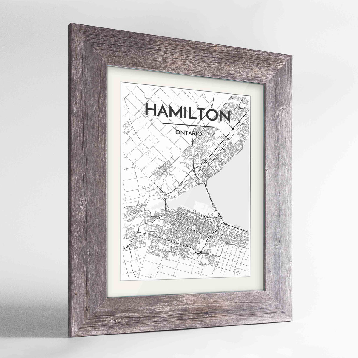 Framed Hamilton City Map 24x36&quot; Western Grey frame Point Two Design Group