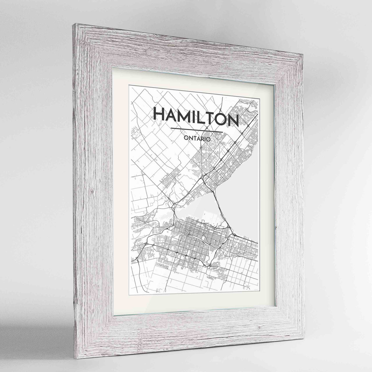 Framed Hamilton City Map 24x36&quot; Western White frame Point Two Design Group