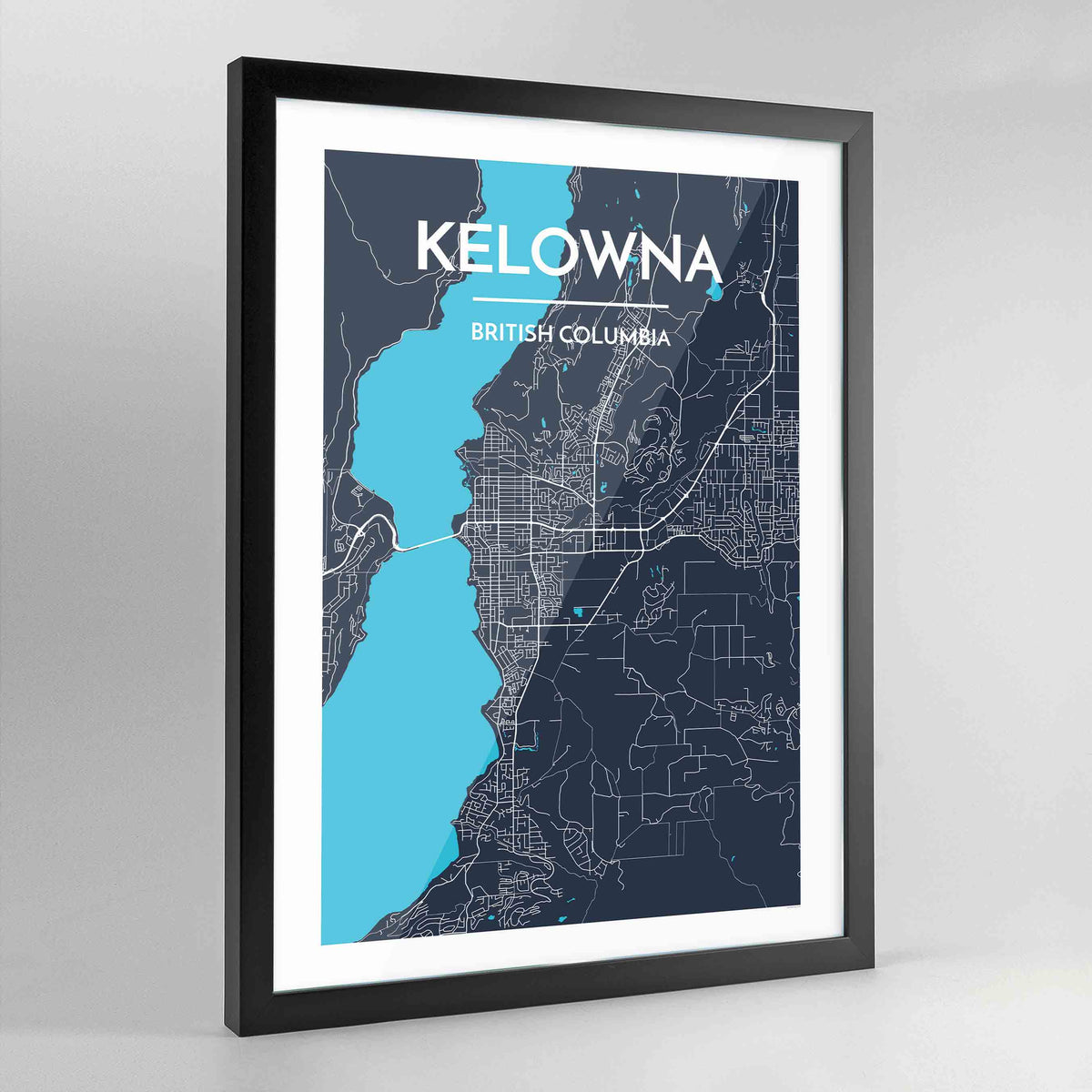 Framed Kelowna City Map Art Print - Point Two Design