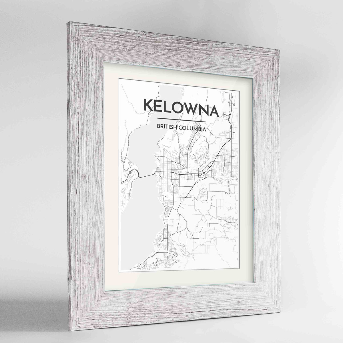 Framed Kelowna Map Art Print 24x36&quot; Western White frame Point Two Design Group