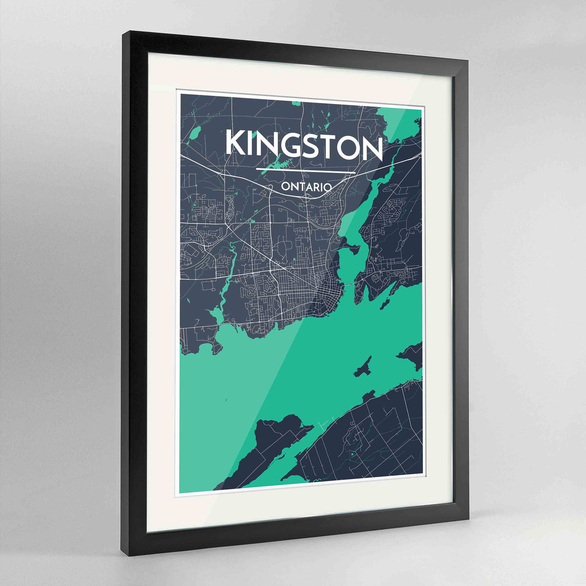 Framed Kingston Map Art Print 24x36&quot; Contemporary Black frame Point Two Design Group