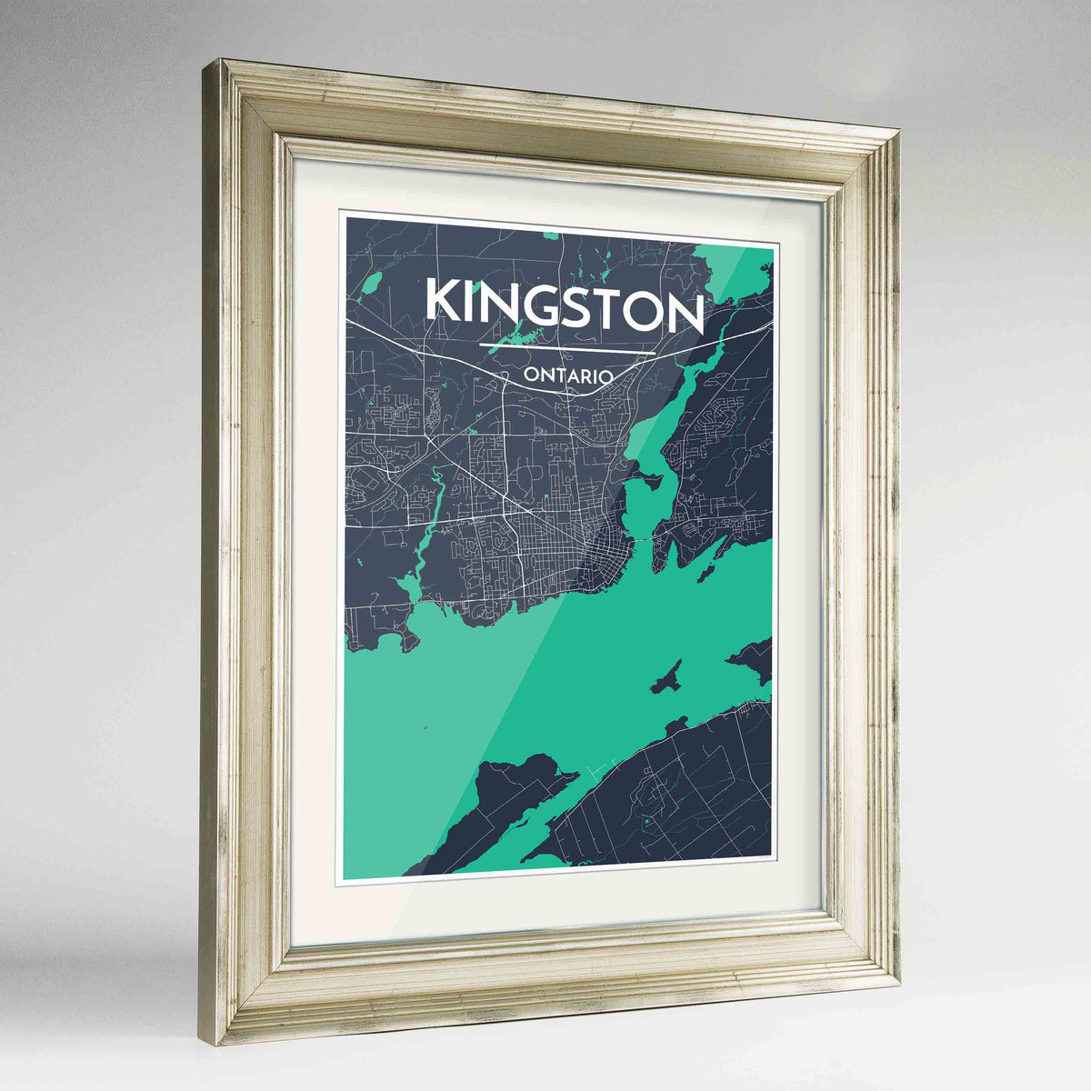 Framed Kingston Map Art Print 24x36&quot; Champagne frame Point Two Design Group