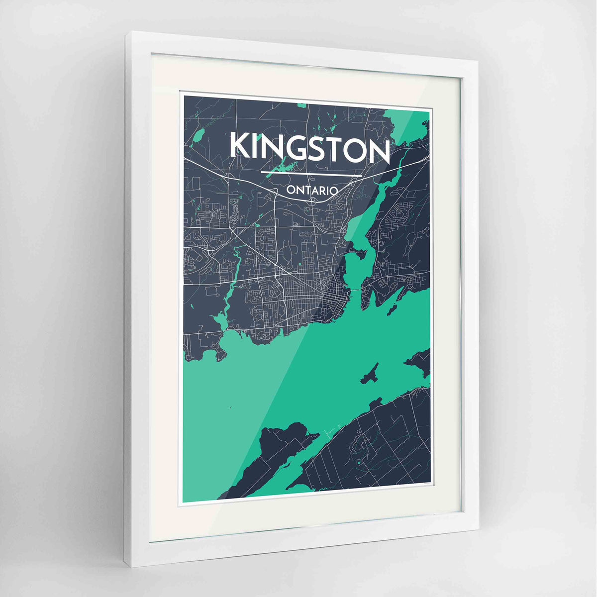 Framed Kingston Map Art Print 24x36&quot; Contemporary White frame Point Two Design Group