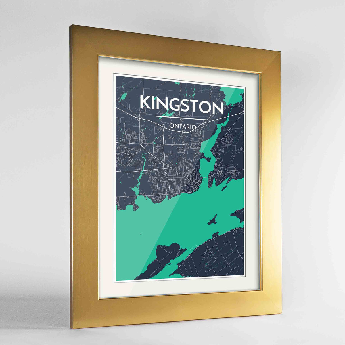 Framed Kingston Map Art Print 24x36&quot; Gold frame Point Two Design Group