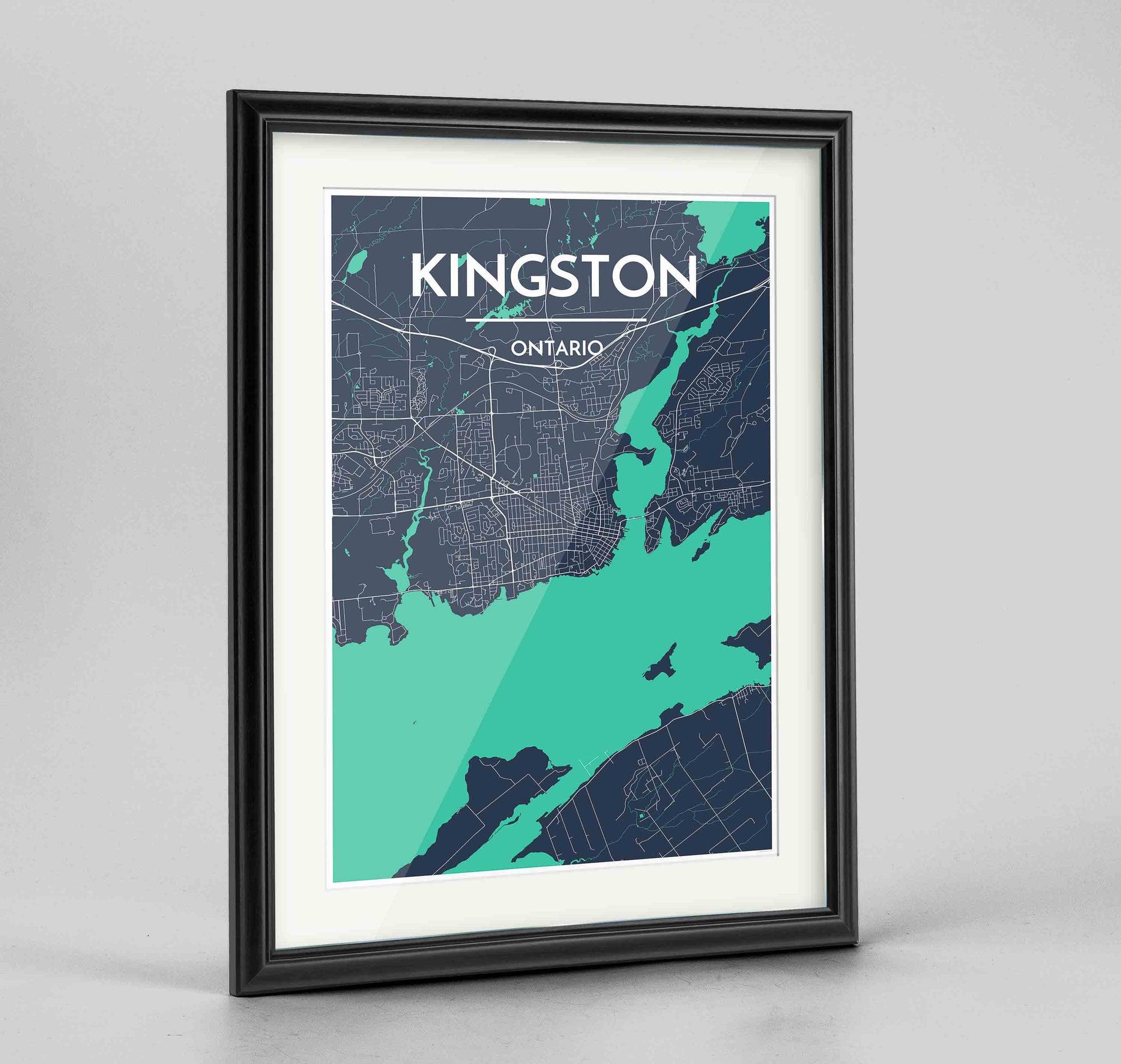 Framed Kingston Map Art Print 24x36" Traditional Black frame Point Two Design Group