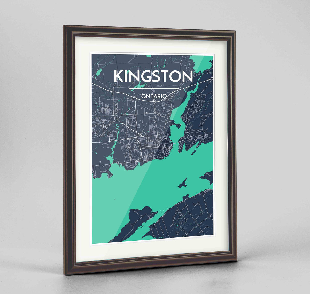 Framed Kingston Map Art Print 24x36&quot; Traditional Walnut frame Point Two Design Group