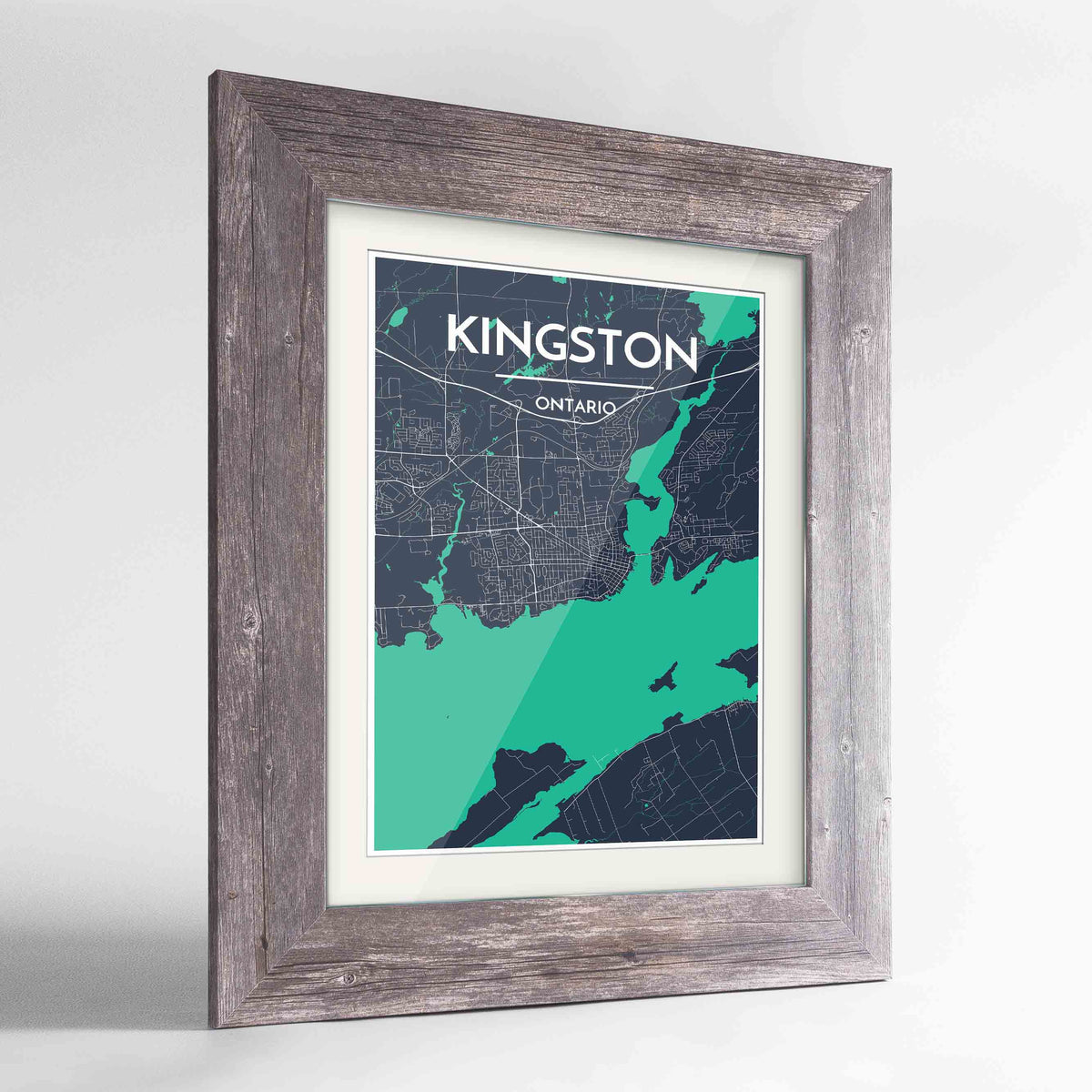 Framed Kingston Map Art Print 24x36&quot; Western Grey frame Point Two Design Group