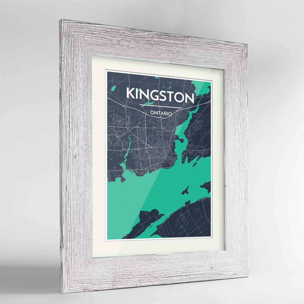 Framed Kingston Map Art Print 24x36&quot; Western White frame Point Two Design Group