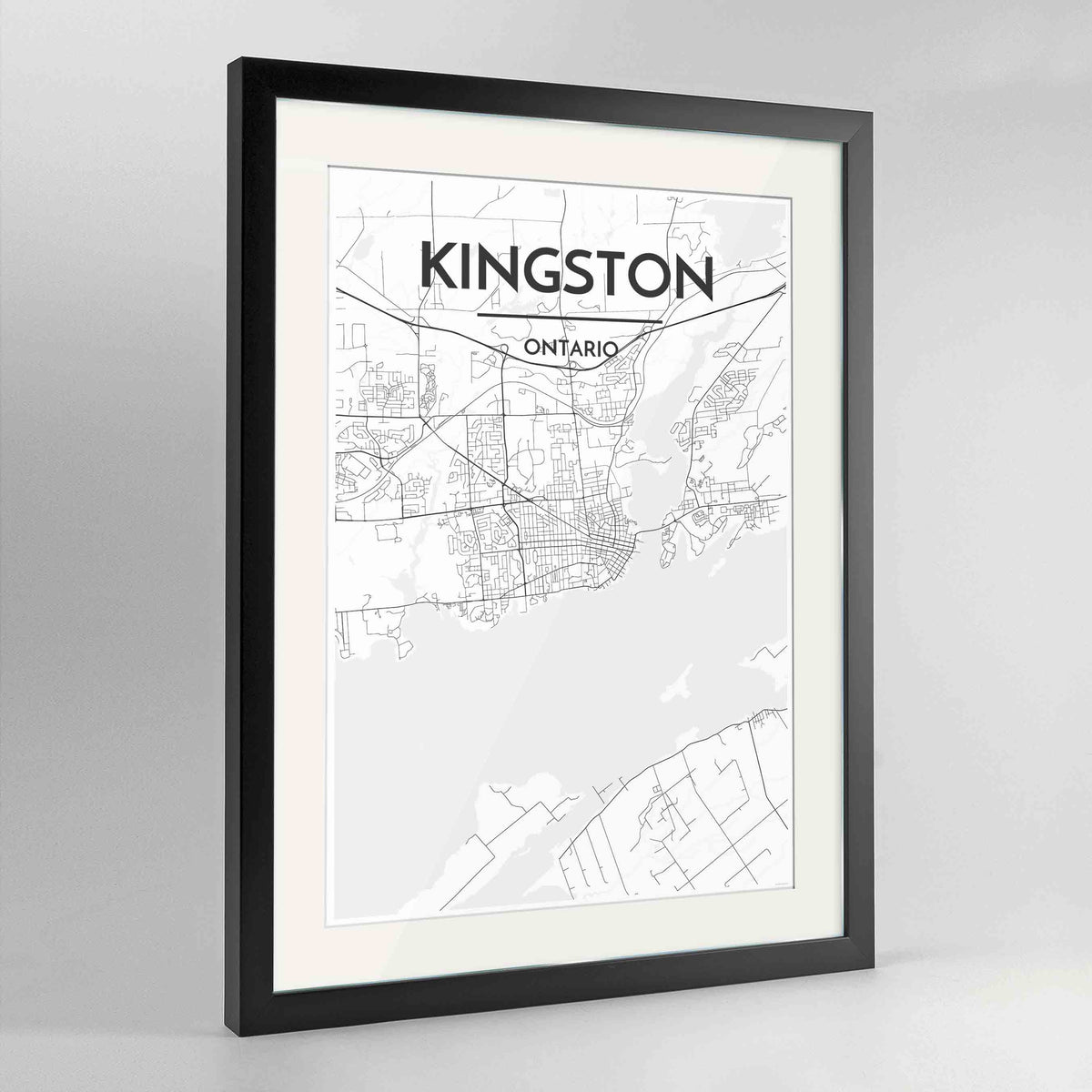 Framed Kingston Map Art Print 24x36&quot; Contemporary Black frame Point Two Design Group