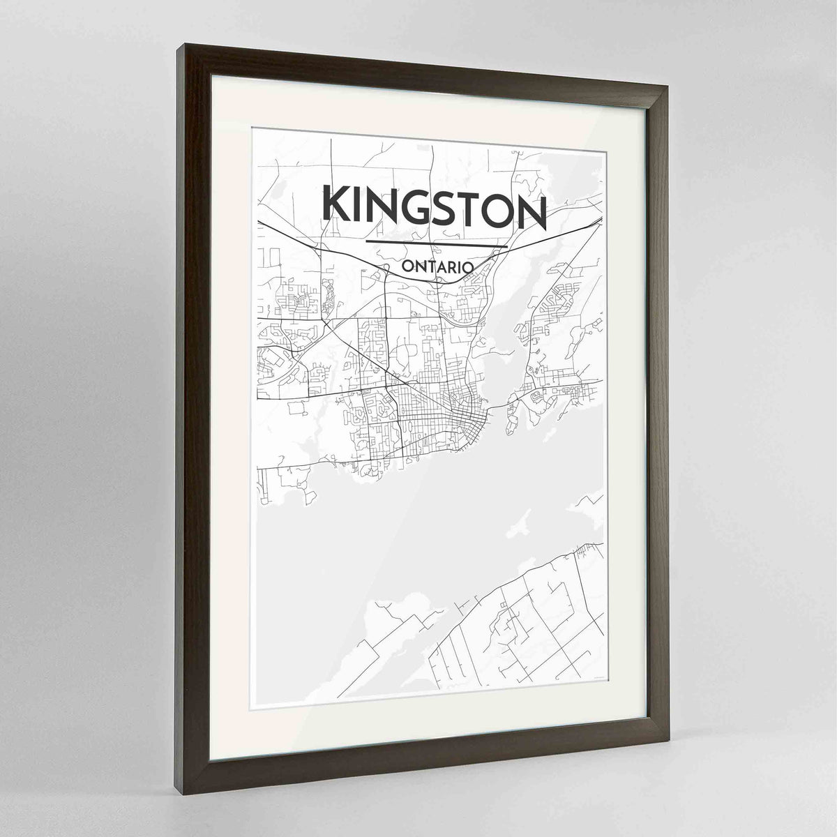 Framed Kingston Map Art Print 24x36&quot; Contemporary Walnut frame Point Two Design Group
