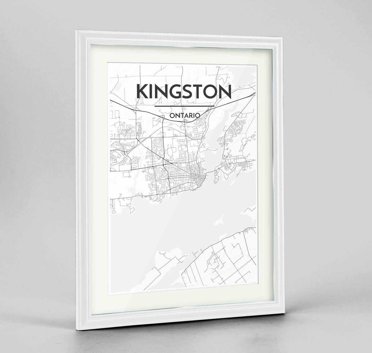 Framed Kingston Map Art Print 24x36&quot; Traditional White frame Point Two Design Group