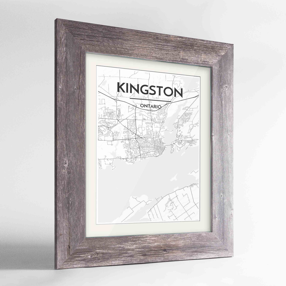 Framed Kingston Map Art Print 24x36&quot; Western Grey frame Point Two Design Group