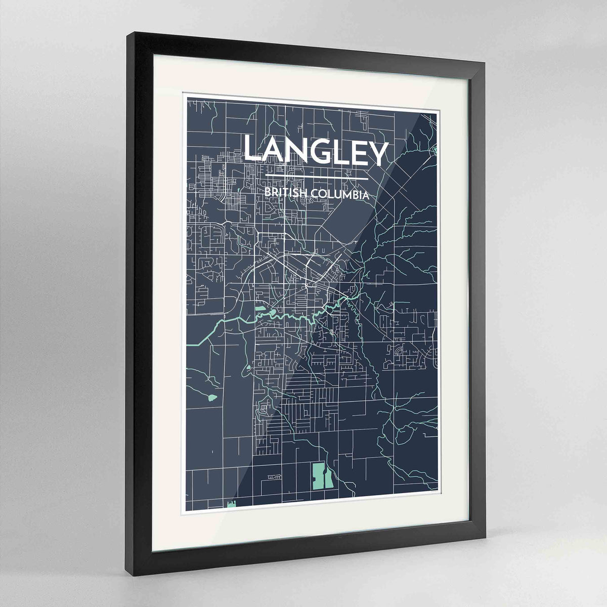 Framed Langley City Map 24x36&quot; Contemporary Black frame Point Two Design Group