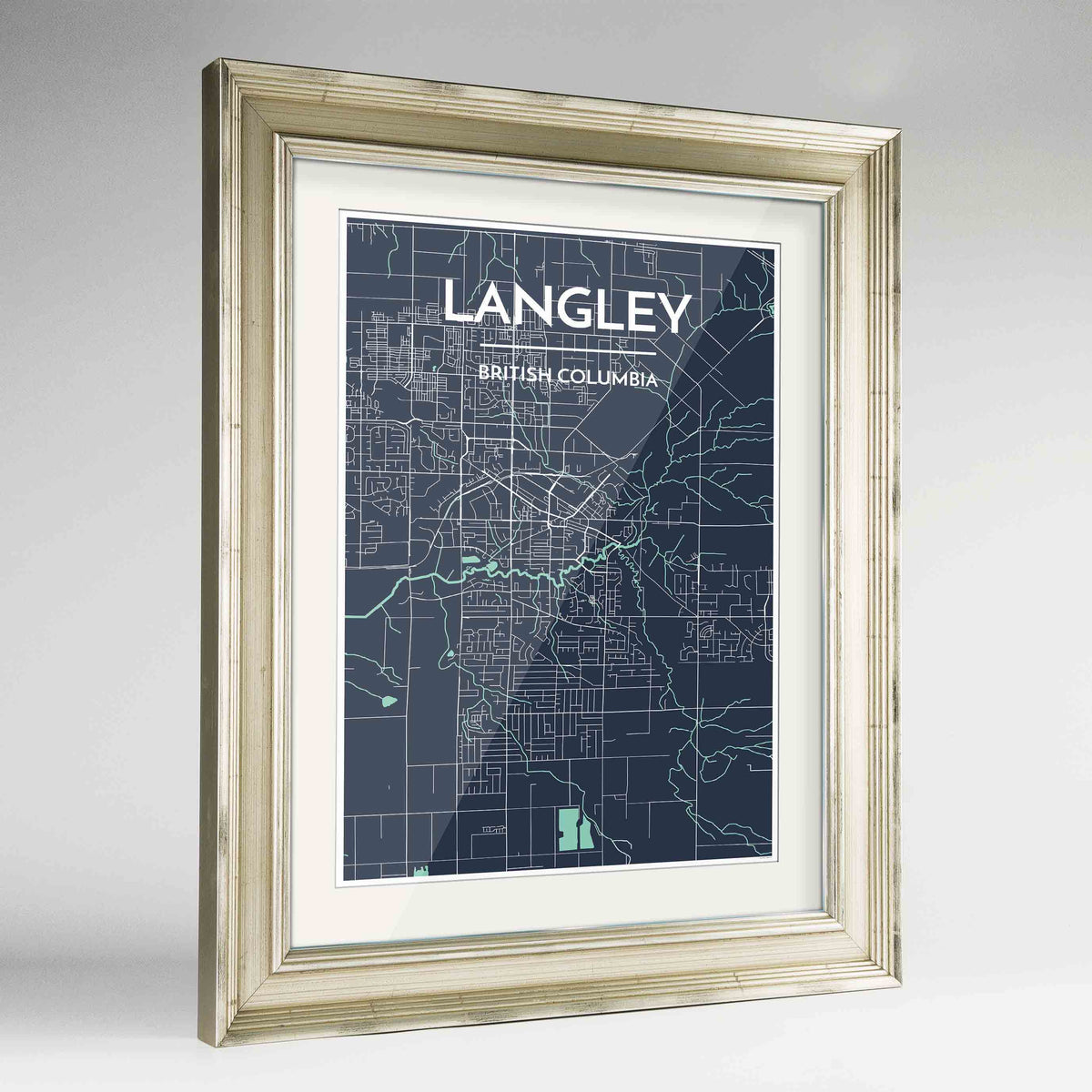 Framed Langley City Map 24x36&quot; Champagne frame Point Two Design Group
