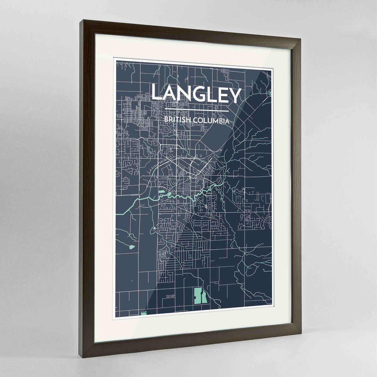Framed Langley City Map 24x36&quot; Contemporary Walnut frame Point Two Design Group