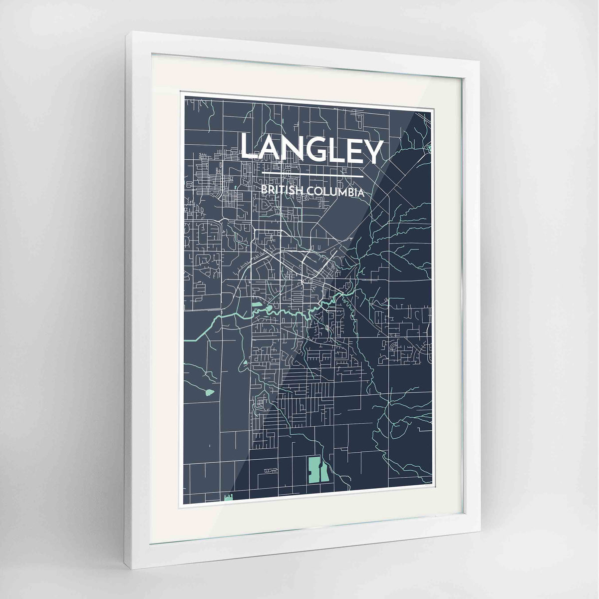 Framed Langley City Map 24x36&quot; Contemporary White frame Point Two Design Group