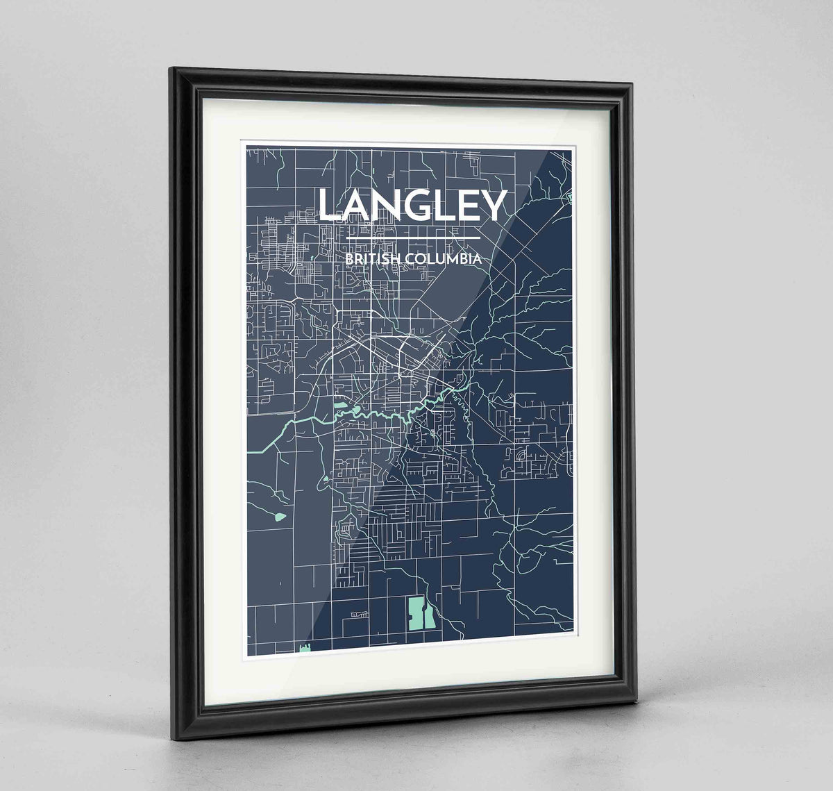 Framed Langley City Map 24x36&quot; Traditional Black frame Point Two Design Group
