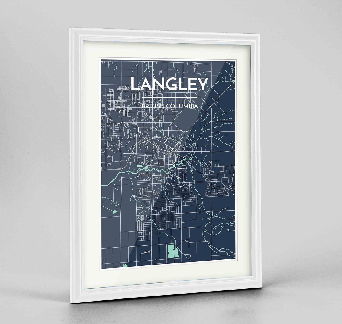 Framed Langley City Map 24x36&quot; Traditional White frame Point Two Design Group