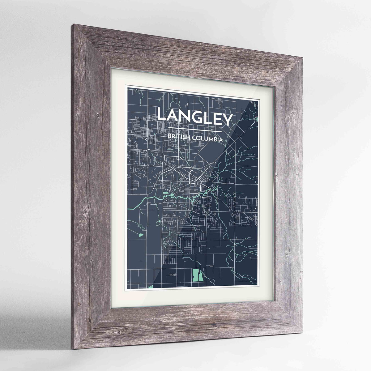 Framed Langley City Map 24x36&quot; Western Grey frame Point Two Design Group