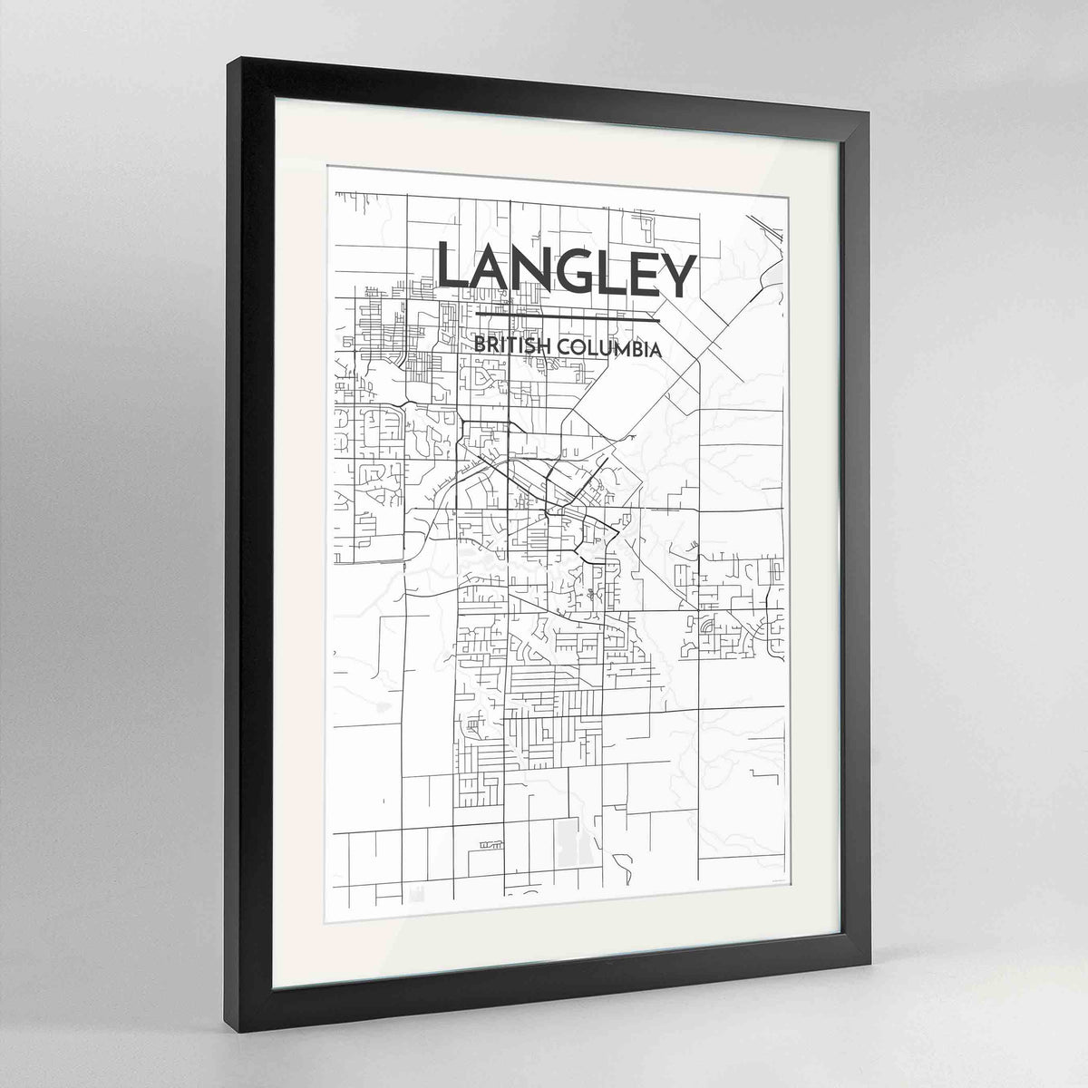 Framed Langley City Map 24x36&quot; Contemporary Black frame Point Two Design Group