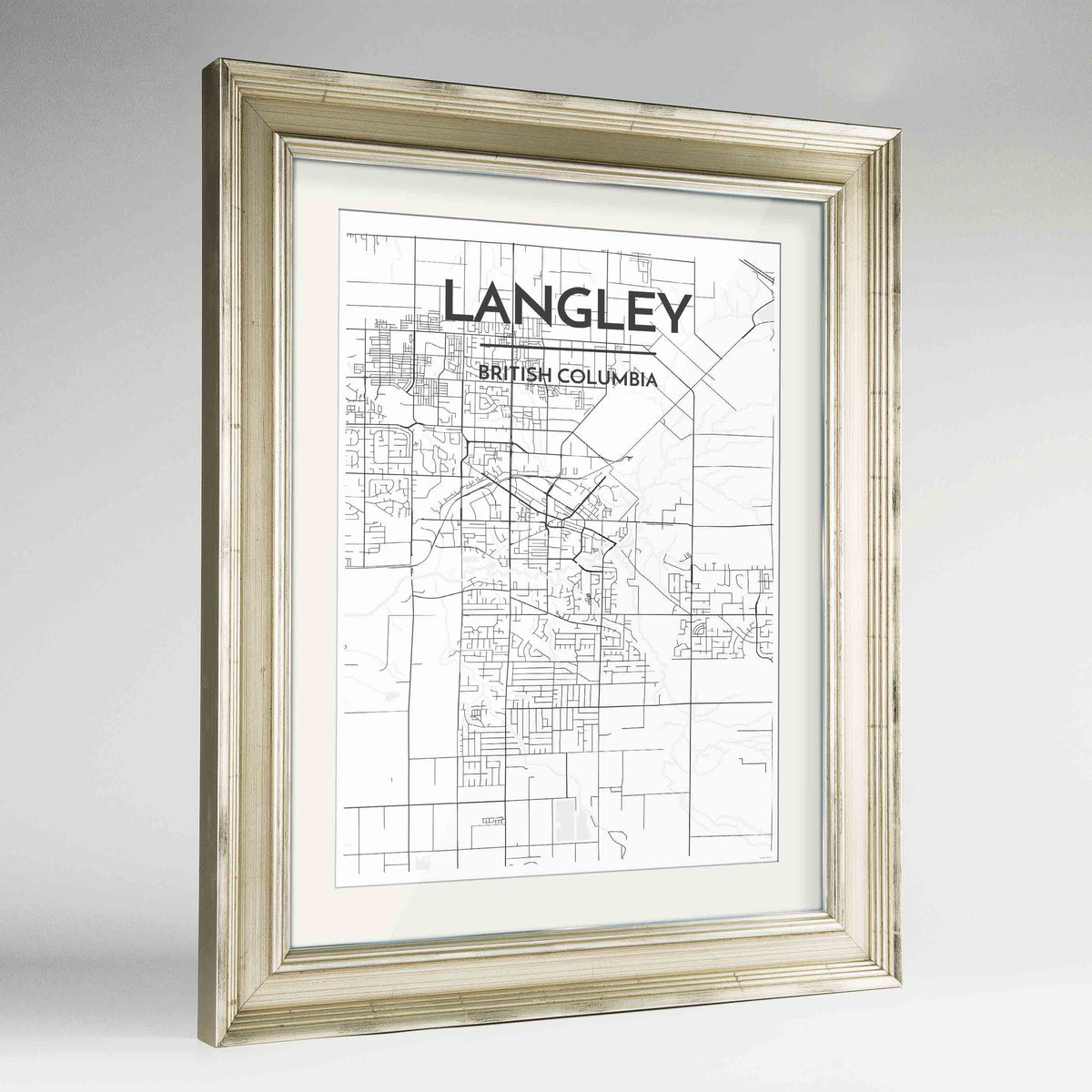 Framed Langley City Map 24x36&quot; Champagne frame Point Two Design Group