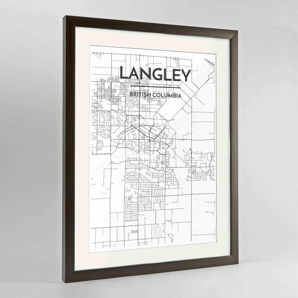 Framed Langley City Map 24x36&quot; Contemporary Walnut frame Point Two Design Group
