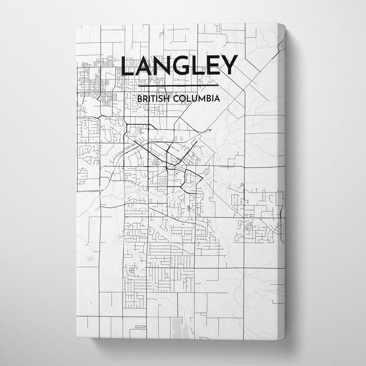 Langley City Map Canvas Wrap - Point Two Design - Black and White