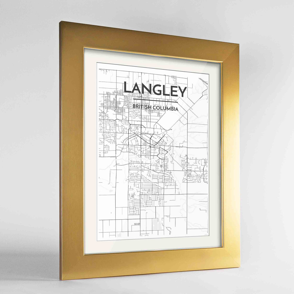 Framed Langley City Map 24x36&quot; Gold frame Point Two Design Group