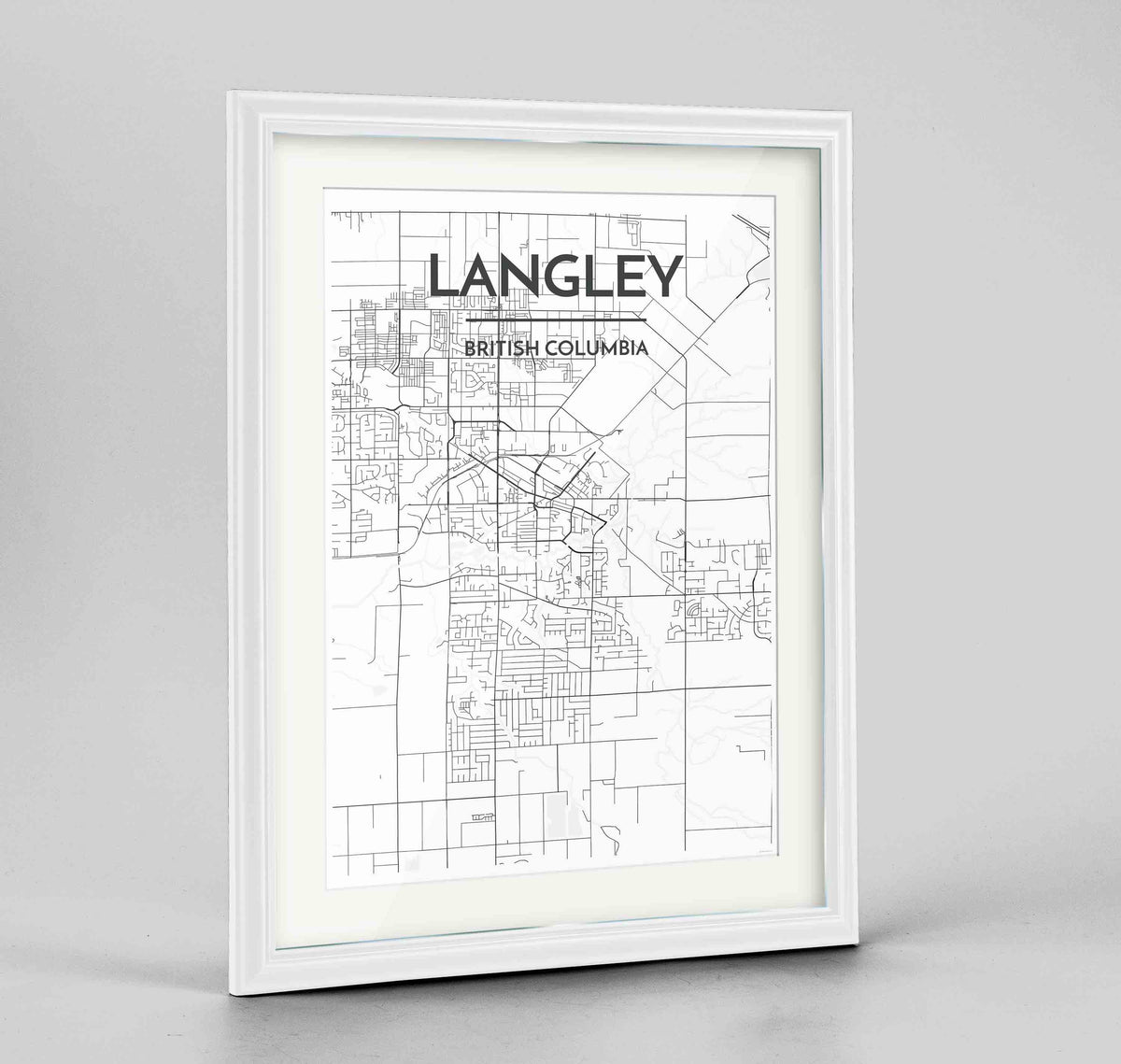 Framed Langley City Map 24x36&quot; Traditional White frame Point Two Design Group