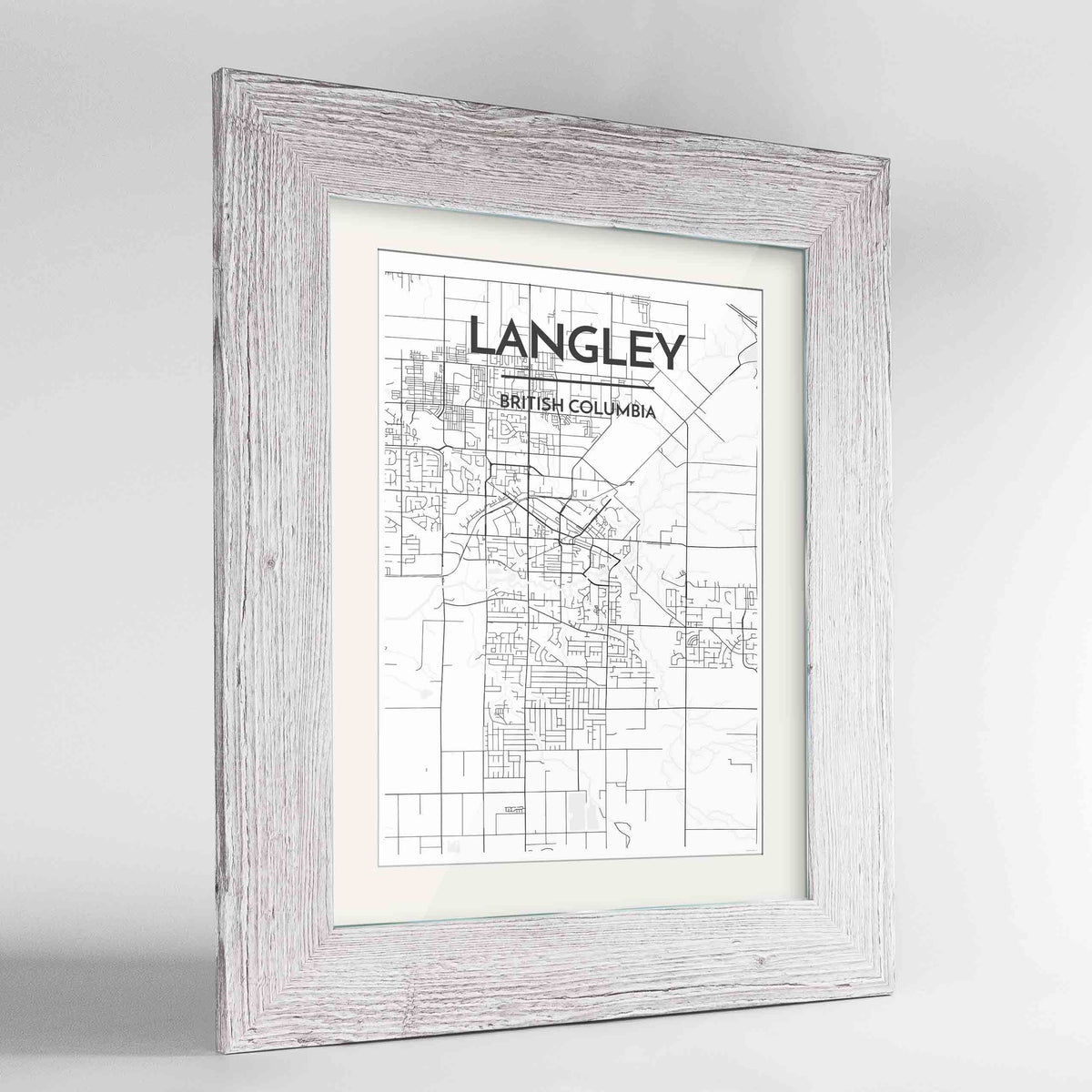 Framed Langley City Map 24x36&quot; Western White frame Point Two Design Group