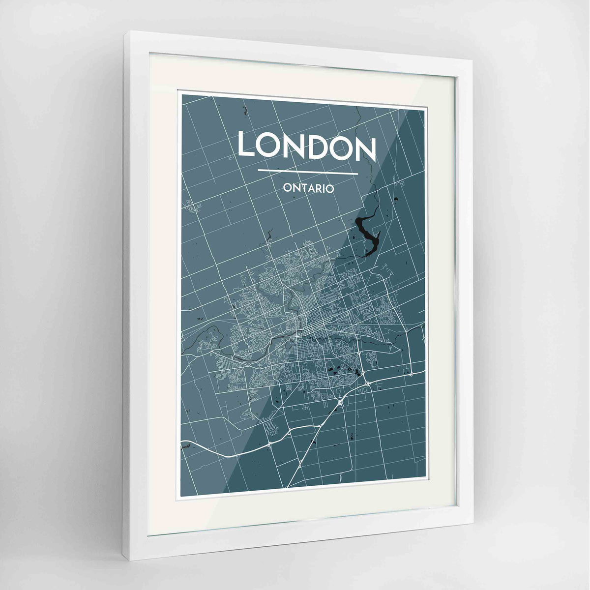 Framed London Ontario City Map 24x36&quot; Contemporary White frame Point Two Design Group