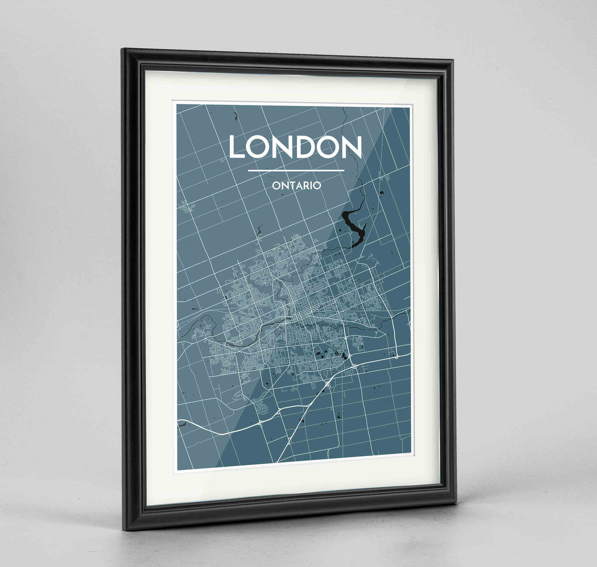 Framed London Ontario City Map 24x36&quot; Traditional Black frame Point Two Design Group