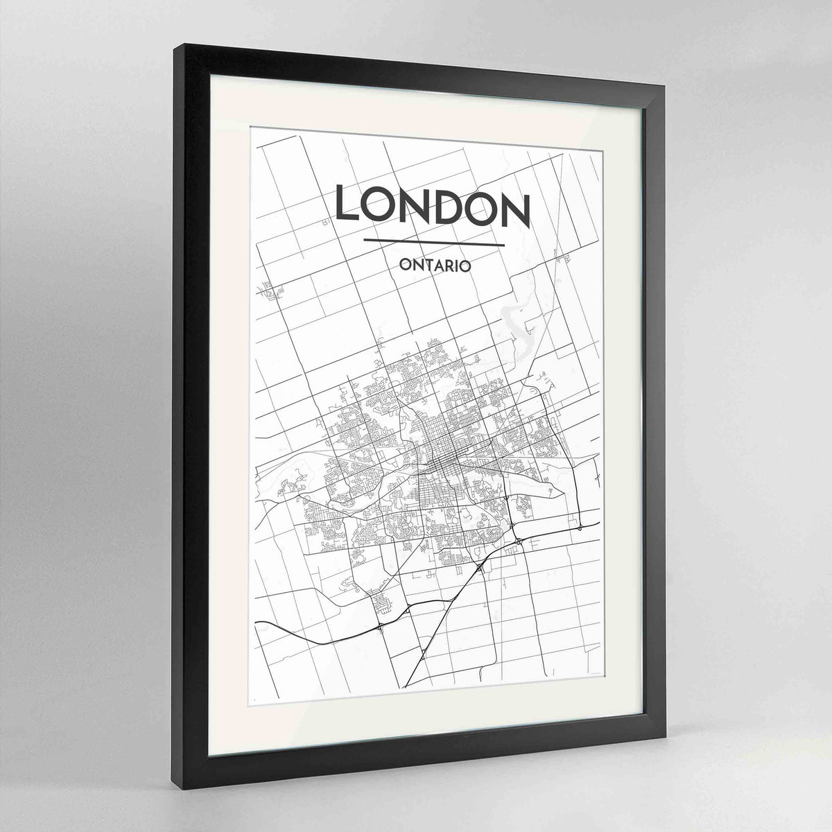 Framed London Ontario City Map 24x36&quot; Contemporary Black frame Point Two Design Group