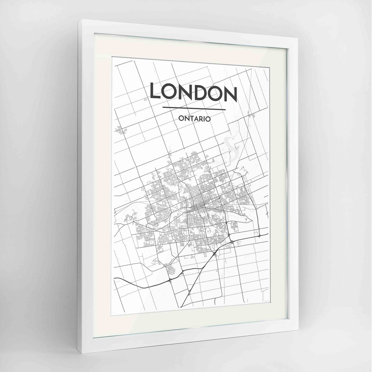 Framed London Ontario City Map 24x36&quot; Contemporary White frame Point Two Design Group