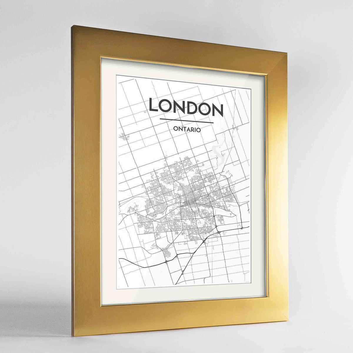 Framed London Ontario City Map 24x36&quot; Gold frame Point Two Design Group