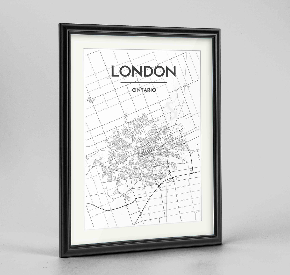 Framed London Ontario City Map 24x36&quot; Traditional Black frame Point Two Design Group