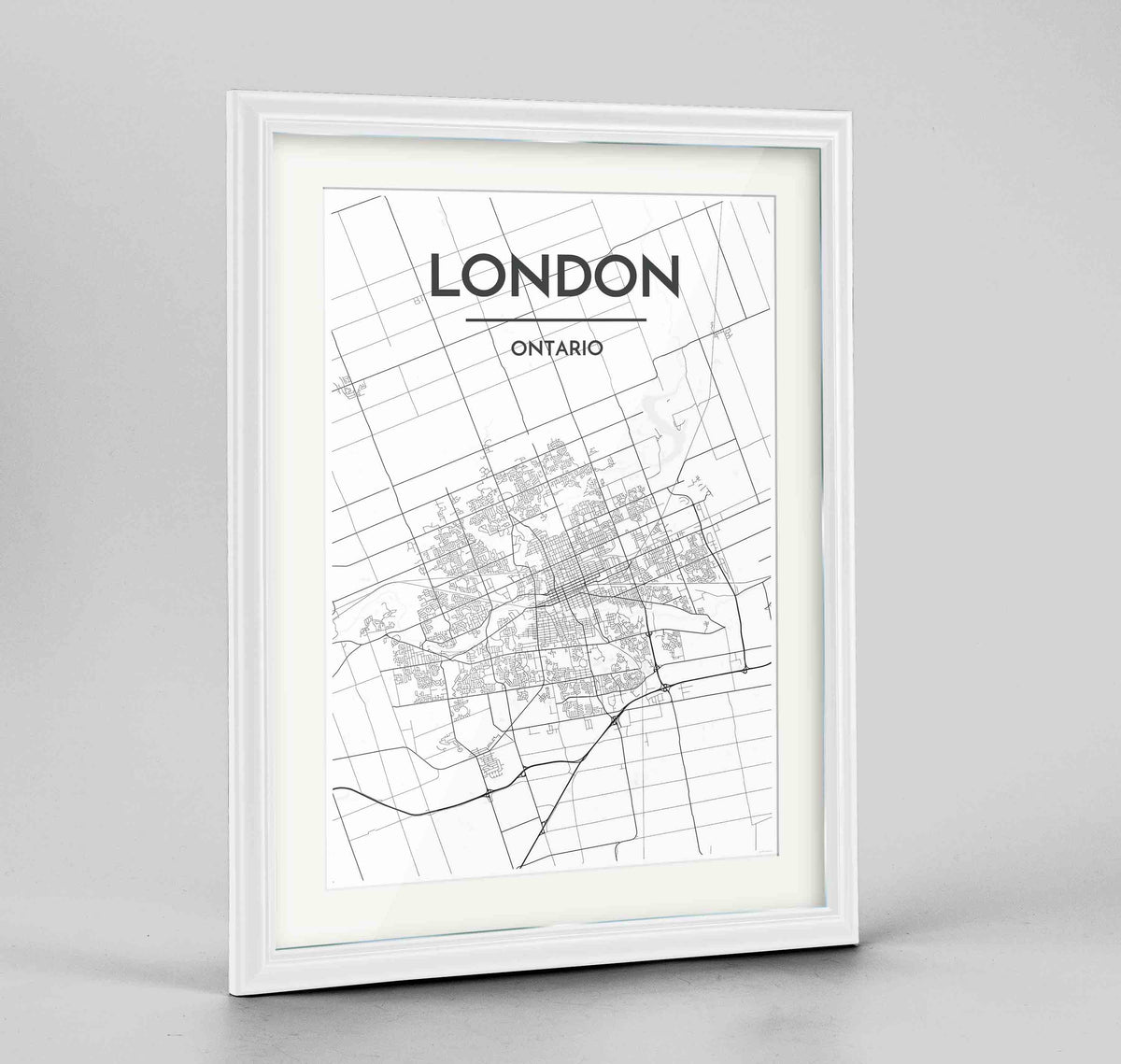 Framed London Ontario City Map 24x36&quot; Traditional White frame Point Two Design Group