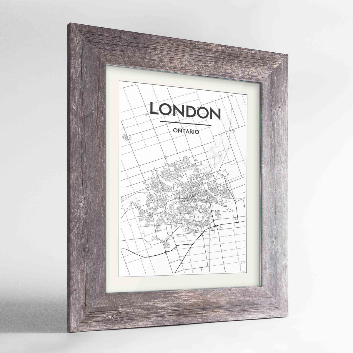 Framed London Ontario City Map 24x36&quot; Western Grey frame Point Two Design Group