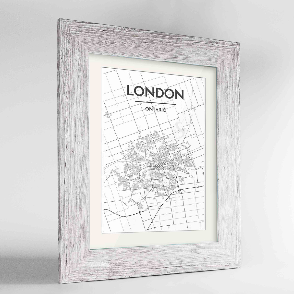 Framed London Ontario City Map 24x36&quot; Western White frame Point Two Design Group