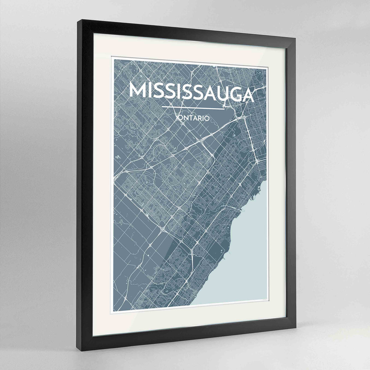 Framed Missisauga City Map 24x36&quot; Contemporary Black frame Point Two Design Group