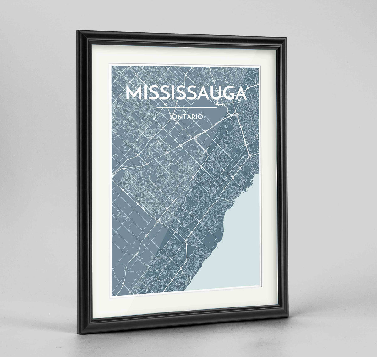 Framed Missisauga City Map 24x36&quot; Traditional Black frame Point Two Design Group