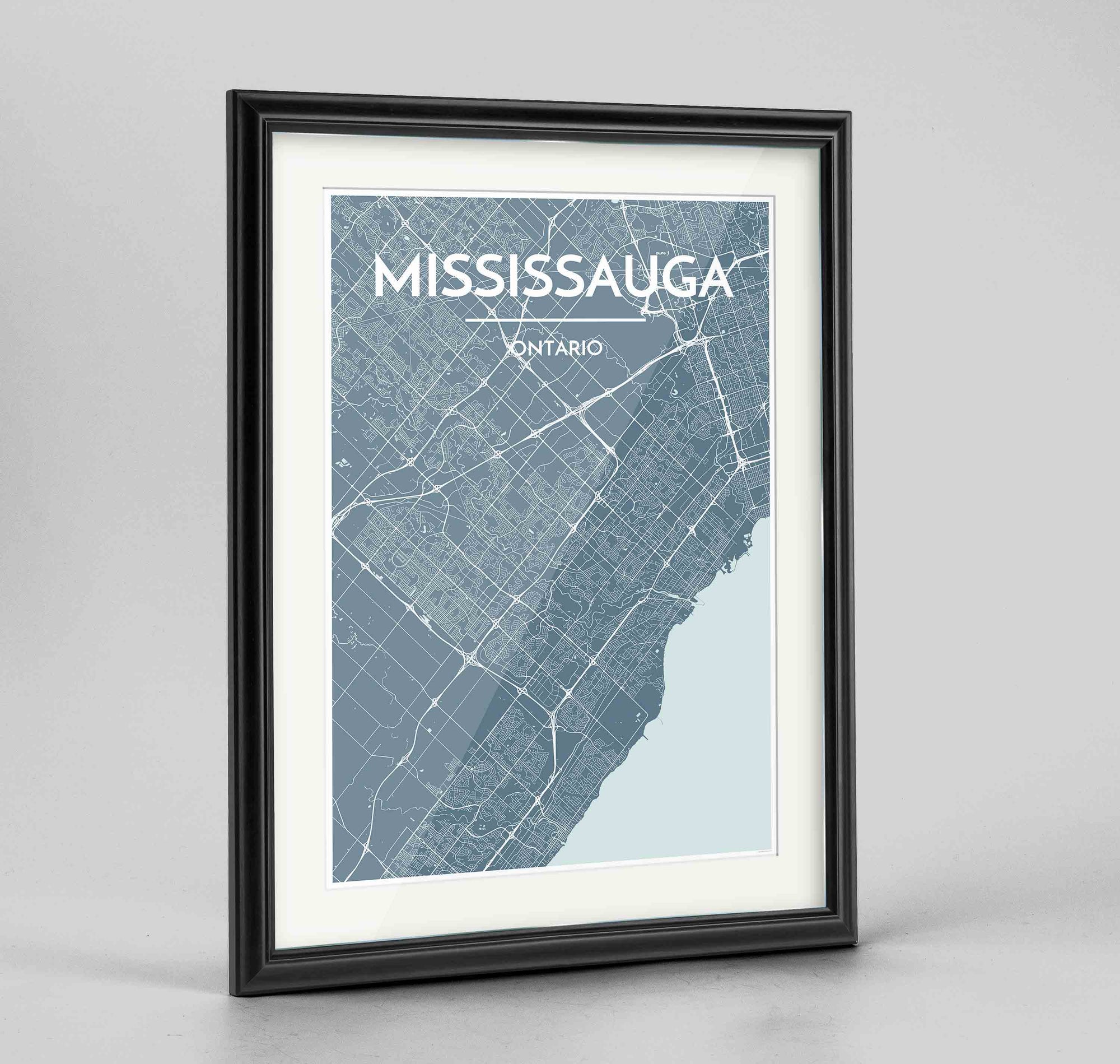 Framed Missisauga City Map 24x36" Traditional Black frame Point Two Design Group