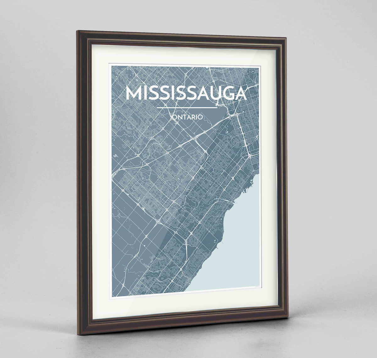 Framed Missisauga City Map 24x36&quot; Traditional Walnut frame Point Two Design Group